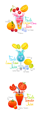 创意新鲜鲜榨水果茶绿叶饮品西瓜柠檬苹果樱桃橘子插画AI矢量素材-淘宝网