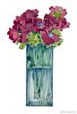 玻璃瓶花。| 绘画：水彩艺术家Thomas Reynolds