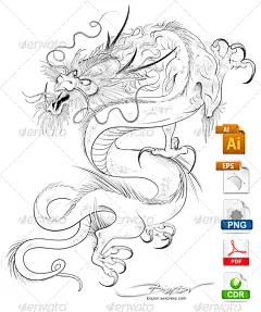 中国龙纹身矢量——纹身矢量Chinese Dragon Tattoo Vector - Tattoos Vectors黑人和白人,中国人,龙、eps、eps文件,纹身,矢量,白色 black and white, chinese, dragon, eps, eps file, tattoo, vector, white