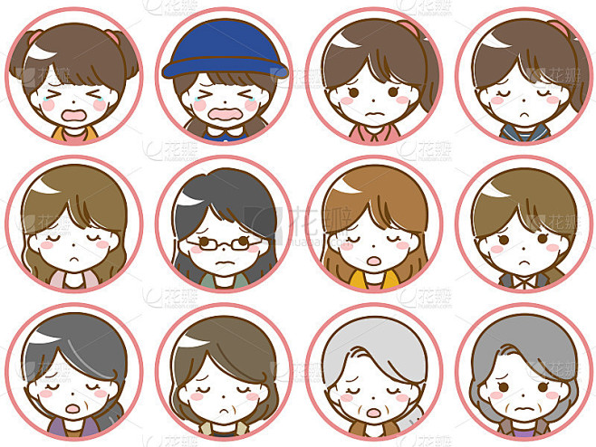 Worried faces of women of various ages