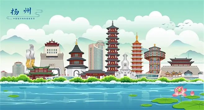 扬州地标彩稿国潮插画-花瓣网