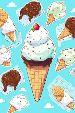 AI数字艺术冰淇淋美食手账贴纸插画