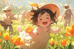 儿时春游儿童假期玩耍插画图片