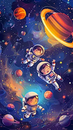 【米图网-52mitu.com】外太空 儿童节 宇航员 宇航服 宇宙 小小宇航员紫色科技未来星空几何装饰图标插画