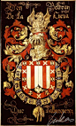 金羊毛骑士团纹章。纹章（Coat of Arms），指一种按照特定规则构成的彩色标志，专属于某个个人，家族或团体的识别物。在欧洲中古时代就有自己的纹章体系。亦称盾章，指诞生于12世纪战场上，主要是为了识别因披挂盔甲而无法辨认的骑士；而认为纹章是贵族专利的普遍观点就源自於此。