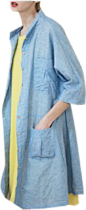 蓝色多口袋设计感竹节麻风衣衬衫-最搭配