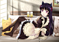 animal_ears black_hair bow drink gokou_ruri long_hair maid ore_no_imouto_ga_konna_ni_kawaii_wake_ga_nai pantyhose purple_eyes qiuzhi_huiyi