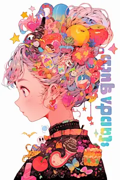 夏日橘色活泼扁平风多巴胺女孩穿搭人物插画