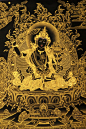 尼泊尔唐卡喇嘛纯手绘挂画 文殊菩萨画像黑唐