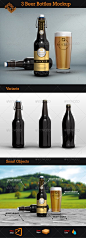 啤酒瓶酒水玻璃瓶酒杯标签包装展示效果图VI智能图层PS样机素材 3 Beer Bottles Mockups - 南岸设计网 nananps.com