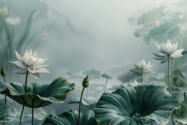 淡雅的中国风荷花禅意景致-花瓣网