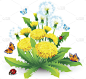 蒲公英,草,矢量,春天,季节,绘画插图,风景,艺术,环境保护,母亲节