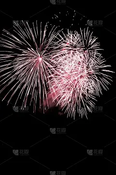 奢华的烟花活动，红色大爆炸星星的天空秀