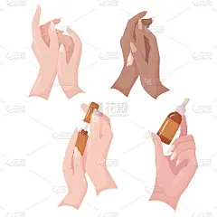 设置美丽的女性手与美甲。指甲油。手和指甲护理。矢量插图孤立在白色背景。