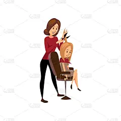 年轻女性理发女发型师、职场专业发型师卡通矢量插画