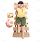 手绘-夏天元素人物插画贴纸-躺椅