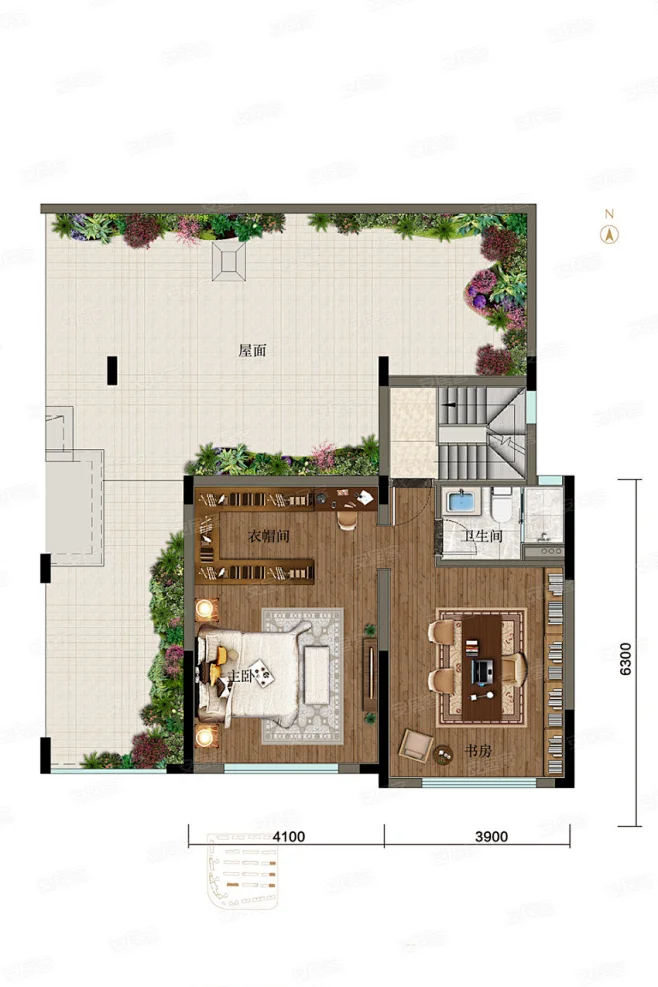龙湖春江天越E户型，龙湖春江天越5室2厅2卫1厨约160.00平米户型图，朝西南朝向 - 杭州安居客-花瓣网