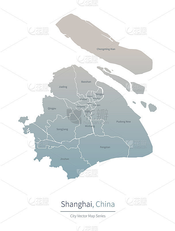 上海地图。中国主要城市的矢量地图。
