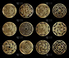 复古抽象的圆圈金色在黑色背景设置。