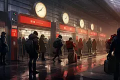 春运抢票过年回家创意场景插画