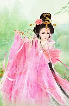 手绘古风美女，红颜一笑，岁月不老，歌声杳杳，酒醉今朝