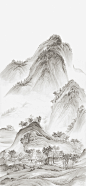 中式 山水 树 房屋 凉亭 建筑    小图 壁画 壁纸 墙画 背景墙 电视背景 床头背景 卧室 酒店