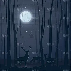 夜晚,月亮,森林,自然,闪亮的,怪异,幻想,图像,叶子,动物