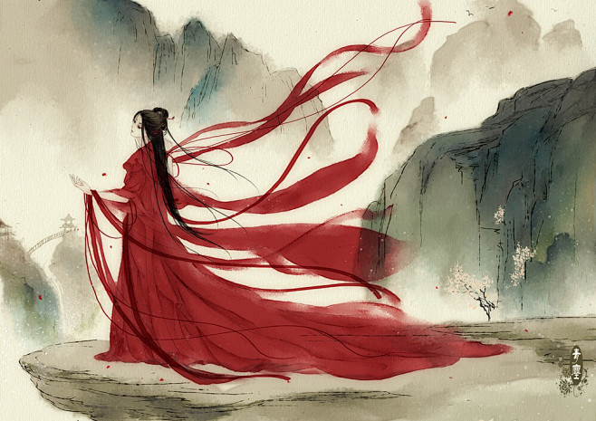 「禁二改禁商用」古风-手绘-插画-水彩-...