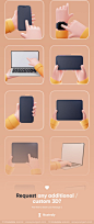 15个精致可爱的3D手捧手势手握平板电脑手机操作模型png免抠图设计素材下载_颜格视觉