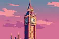 扁平风英国大笨钟城市地标旅游景点插画