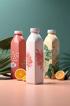 AI数字艺术饮料瓶包装样机模型