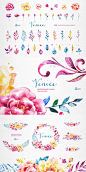 威尼斯水彩花卉集合 Venice. Watercolor floral collection