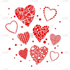 开放的心和点孤立在白色背景上。可爱的红色的心。