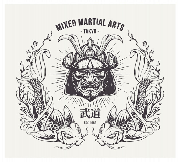 日本武士鬼武者面具插画
