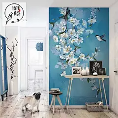 雅格优品 走廊过道进门玄关壁纸墙纸墙布无纺布壁画 田园花鸟壁布-淘宝网