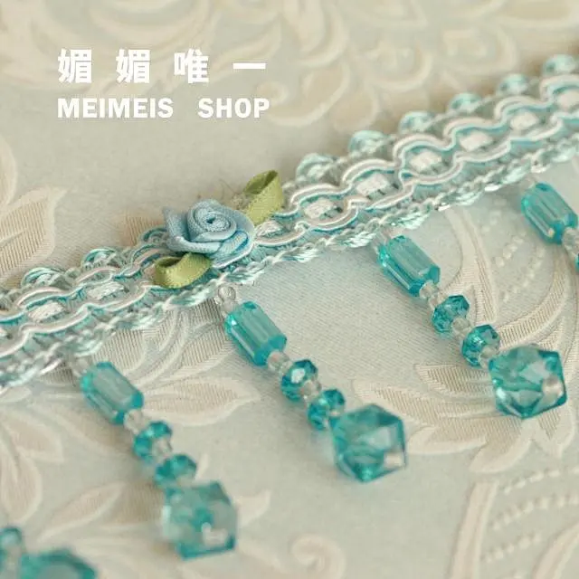 ZAKKA手工大爱白民族粉蓝玫瑰珠子流苏织带装饰花边6cm15元1米-淘宝网