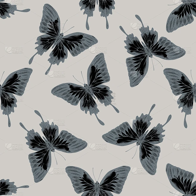 Seamless pattern with hand drawn stylized blue emp素材-花瓣网