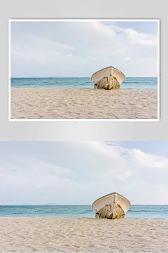 海水沙滩渔船摄影图片素材