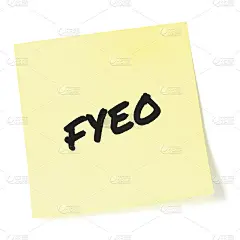 为您的眼睛只首字母缩略词FYEO黑色标记写首字母缩略词文本，孤立黄色便利贴待办事项列表便利贴缩写贴纸