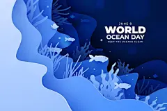 免费矢量水下生活纸风格世界海洋日