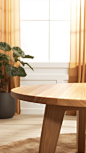 donchen1102_A_round_log_table_There_are_curtains_in_the_back