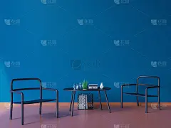 宽现代蓝色壁纸和室内布局装饰3d插画