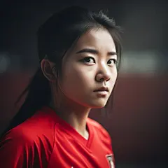 (2/4)一个穿着红色足球衫的年轻亚洲女孩，以详细的大气肖像风格，训练核心，直拍摄影，情感丰富的面孔，儒家思想，超高清图像，谢尔盖·马尔申尼科夫(AI绘图来自WeDraw.art)
