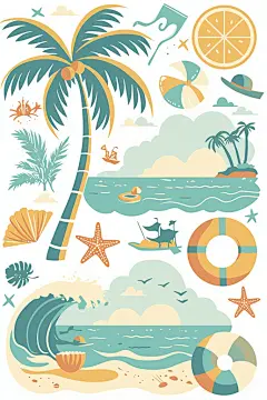 夏季元素手绘作品