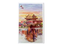 创意旅行纪念品明信片 河南开封郑州旅游景点中原城市手绘创意卡片彩绘贺卡-tmall.com天猫