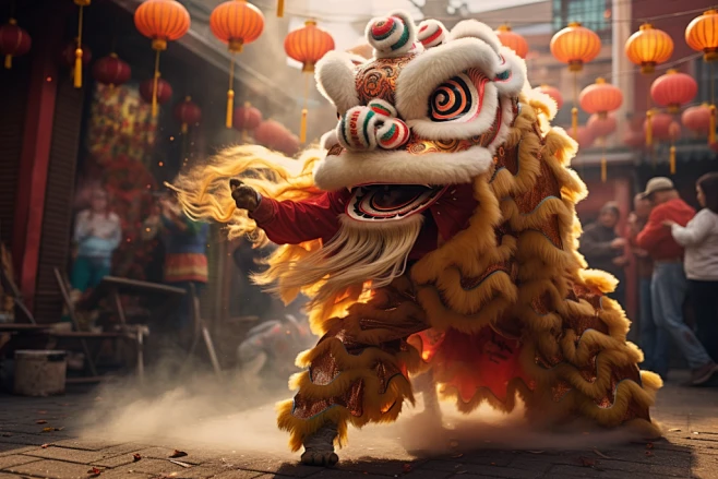 新年传统舞狮舞狮队表演图片摄影图-花瓣网