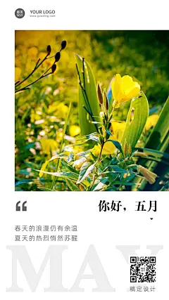 5月你好月初问候排版手机海报