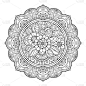 为涂色书页勾勒出曼海地风格的圆形花朵图案。针对成人和儿童的抗压力。黑白涂鸦装饰。手绘矢量插图。
