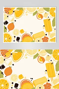 AI数字艺术夏季纹理柠檬茶元素花纹背景图