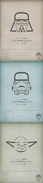 星战控：#广告相关# 排版设计网站h-57.com的一组广告，用字母排列成Vader和Yoda的极简头像，命名为“排版之力与你同在”。（好囧><）
